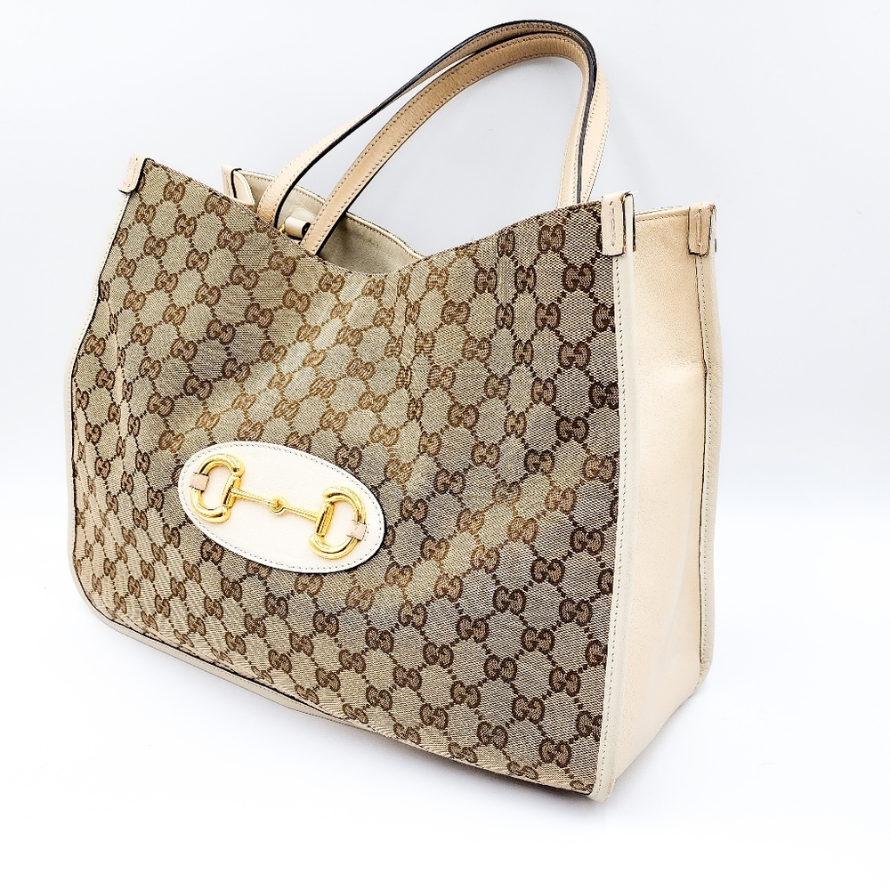 Gucci Beige Brown Monogram Shoulder Bag with Gold Hardware